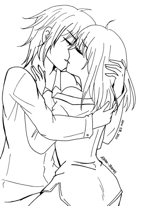 anime kissing coloring pages manga