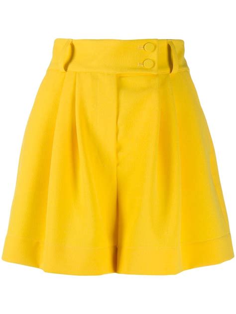 styland pleated waist shorts yellow shorts outfits women yellow outfit royal blue  shirt