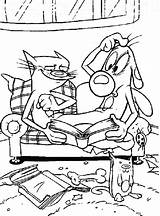 Pages Coloring Catdog Reading Together Book Breakfast Dog sketch template