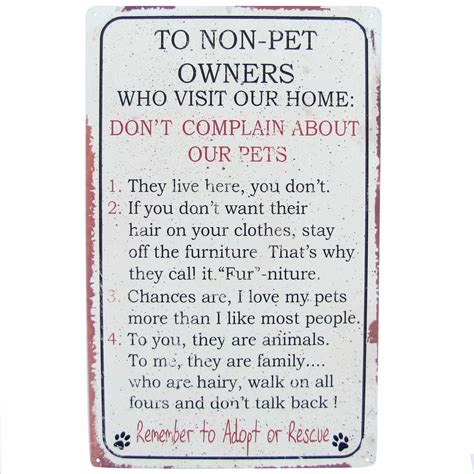 pet owner animal lover home rules   owners funny cat dog metal