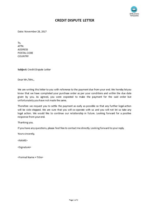 dispute letter  creditor template great professional template