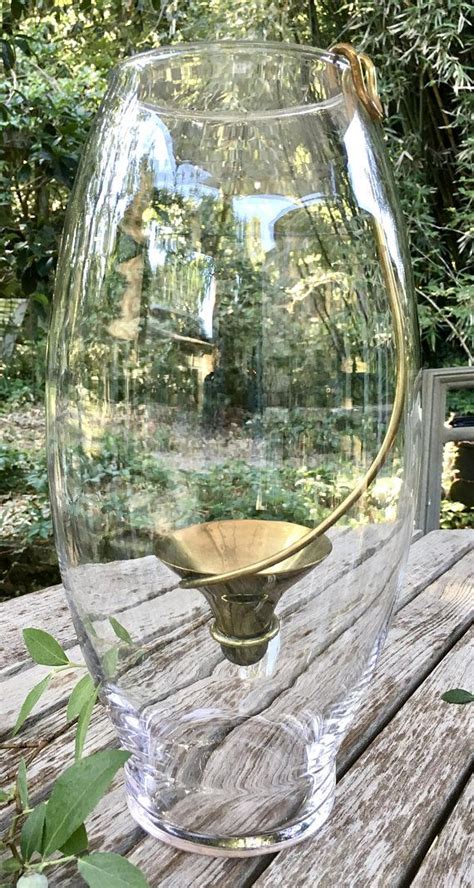 Lovely Clear Glass Hurricane Candle Holder With Brass Candle Etsy