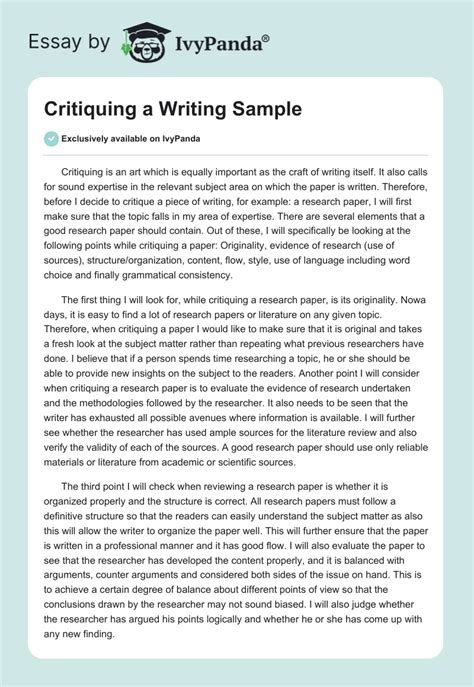 critiquing  writing sample  words essay