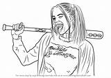 Harley Quinn Drawing Draw Easy Margot Robbie Drawings Step Learn Paintingvalley sketch template