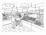 Supermarkt Department Pages Getrokken Kruidenierswinkelopslag Binnenlandse Plantaardige Afdeling Witte Illustraties Geplaatste Kleurrijke Brood Vissen Zapisano sketch template
