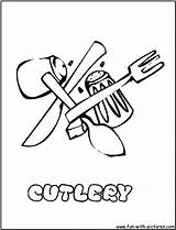 Coloring Cutlery Kitchen Pages Fun Colouring sketch template