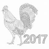 Rooster Zodiac Greeting Calendar Symbol Chicken Coloring Chinese Shirt Card Adult Print Book Year Stock Illustration Vector sketch template