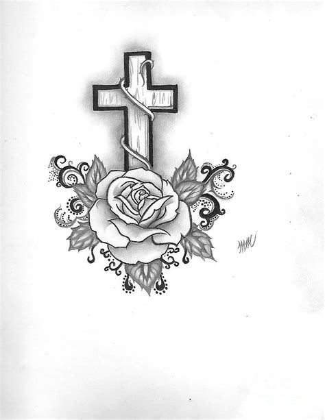 cross  rose drawing  paintingvalleycom explore collection