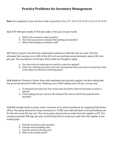Practice Problems for Inventory Management (1)