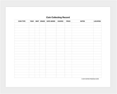 printable coin collecting record  spreadsheet detectingdaily