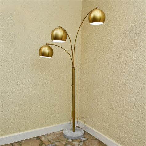 mid century modern brass arc floor lamp  marble base ebth