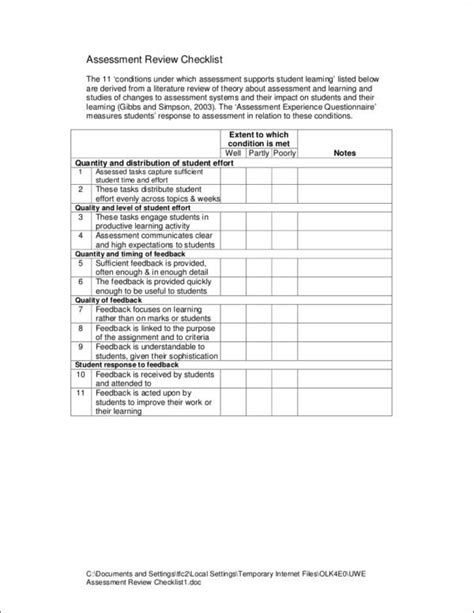 student checklist samples templates  ms word  google docs pages