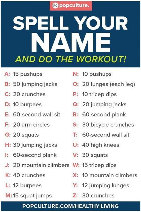 workout challenge spell    perform  exercise  corresponds   letter