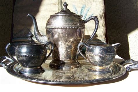 items similar  vintage silver  copper tea set wtray  etsy