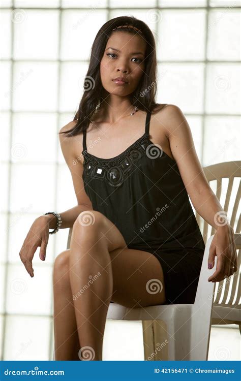 Asian Girl Sit On Chair Stock Image Image Of Skin Wallpaper 42156471