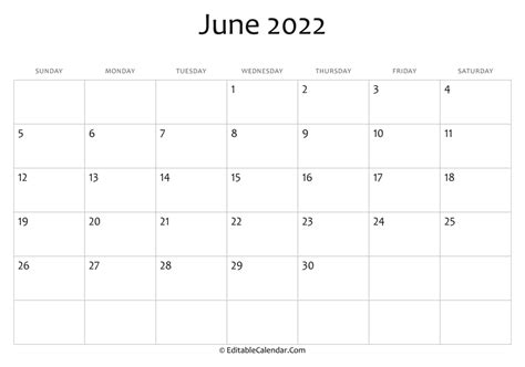 june  calendar template  printable calendar  june
