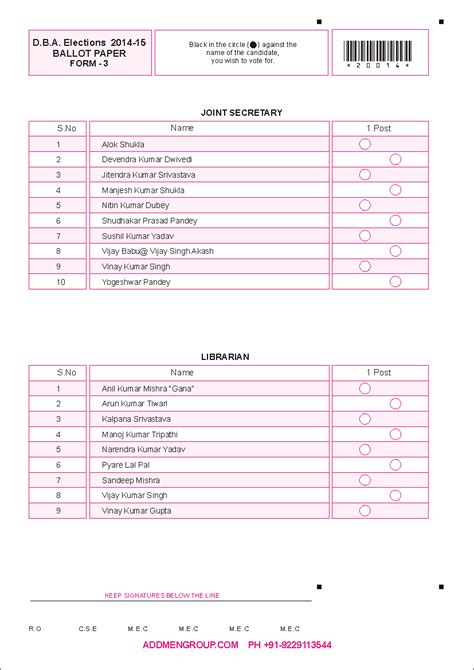 ballot sheet paper template