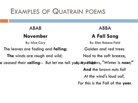 quatrain poem examples