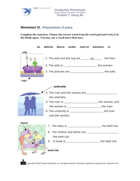 vocabulary worksheet prepositions  place worksheet