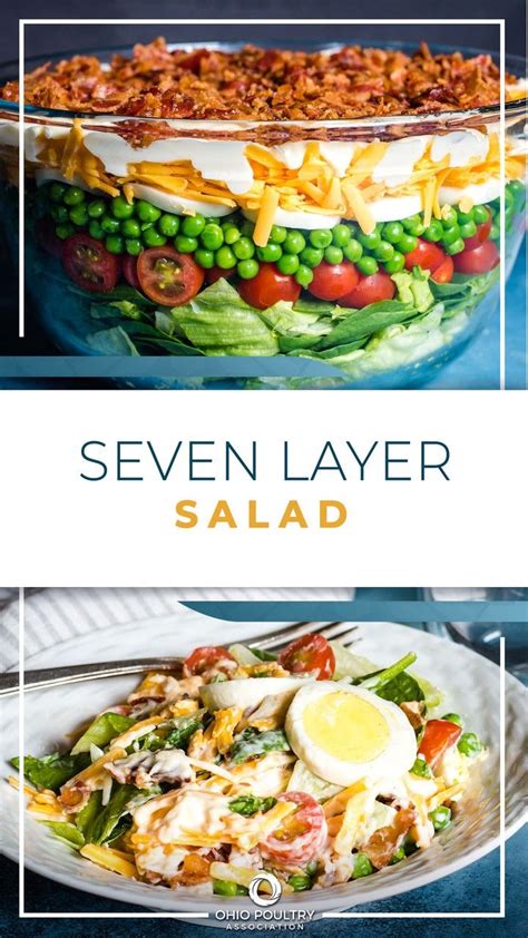 use up leftover hard boiled eggs by mixing them into a simple and yummy seven layer salad