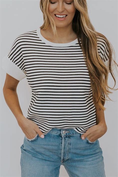 Womens Stripe Tops Black And White Tees Roolee In 2020 Striped