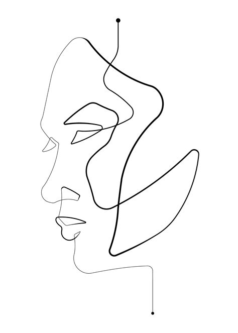 profile face figure continuous drawing poster  contour
