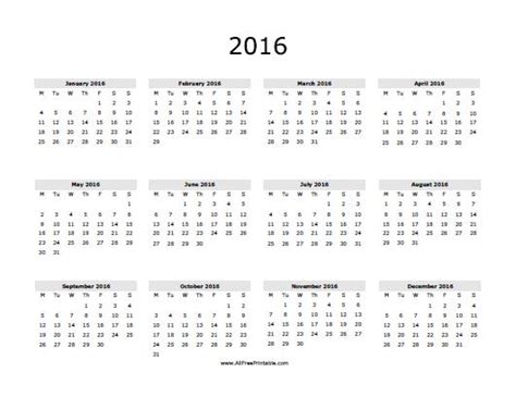 2016 calendar free printable