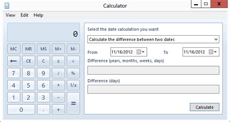 calculate date calculations calculator  windows