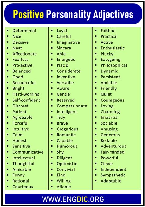 positive personality adjectives list  english engdic