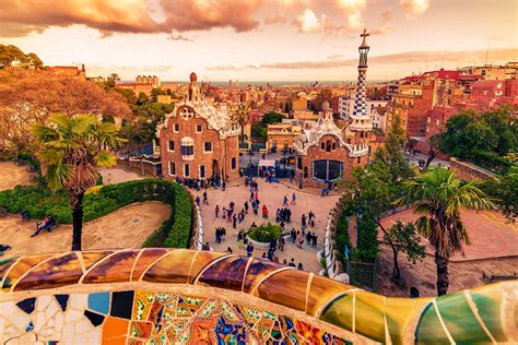 barcelona catalonia spain  park guell  antoni gaudi  sunset tuscany tours