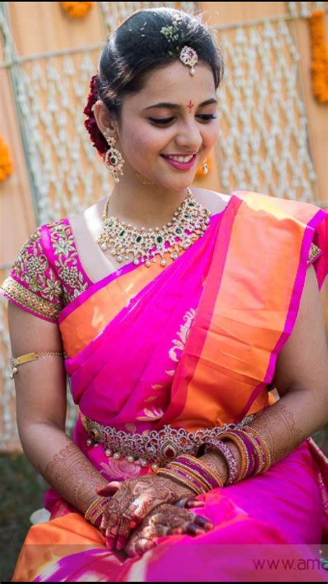 telugu bride tamil bride diamond bridal jewellery kanchi uppada saree