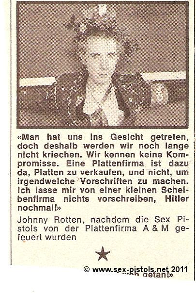 god save the sex pistols pop rocky german music paper 21 april 1977 sex pistols sacked by aandm