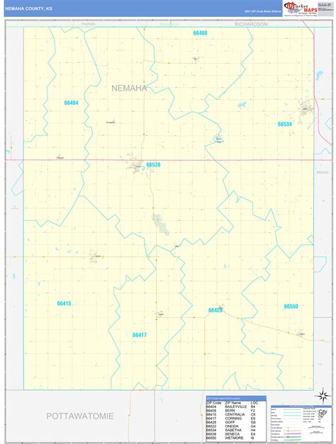 nemaha county ks zip code wall map basic style  marketmaps