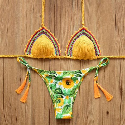 bikini 2016 new arrival knitted bikinis swimsuit padded sexy bikini set