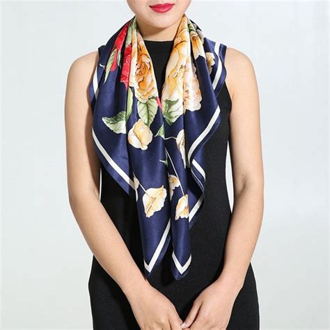 noble peony printed square silk scarf women cm ladies luxury