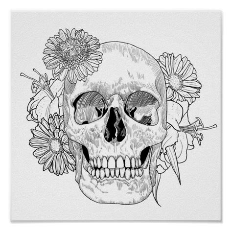 inspired skull  flowers  poster zazzle manos dibujo arte del