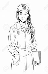 Doctor Sketch Woman Nurse Female Illustration Drawing Young Girl Hair Curly Getdrawings Vector Isolated sketch template
