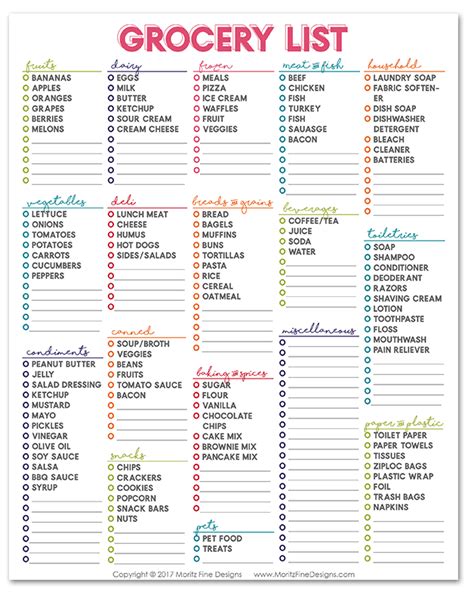 master grocery list  printable weekly shopping list