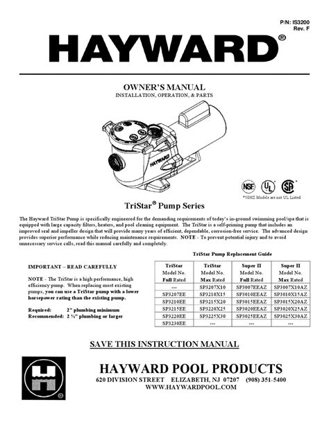 hayward tristar pump owners manual  swimco pools issuu