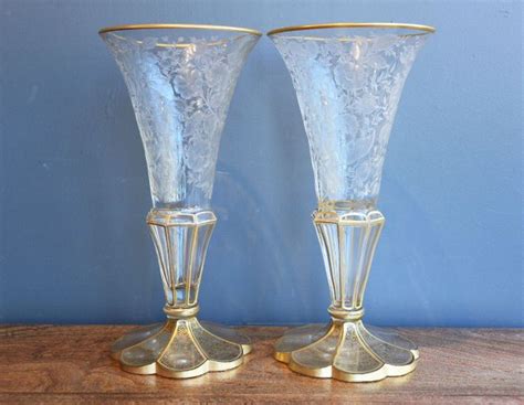 Venetian Glass Vases With Gold And Rose Motif Venetian Murano Glass