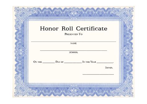printable honor roll certificate template  printable templates