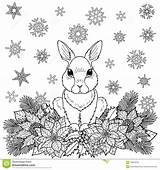 Coloring Christmas Rabbit Winter Pages Merry Nature Cards Pattern Dreamstime Composition Vector sketch template