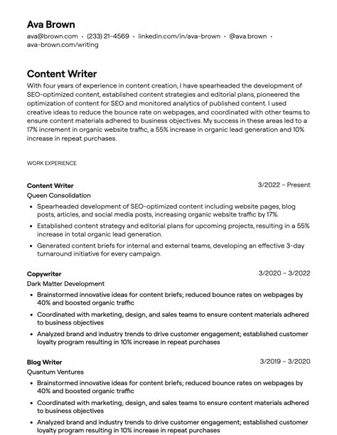 content writer resume examples  guidance