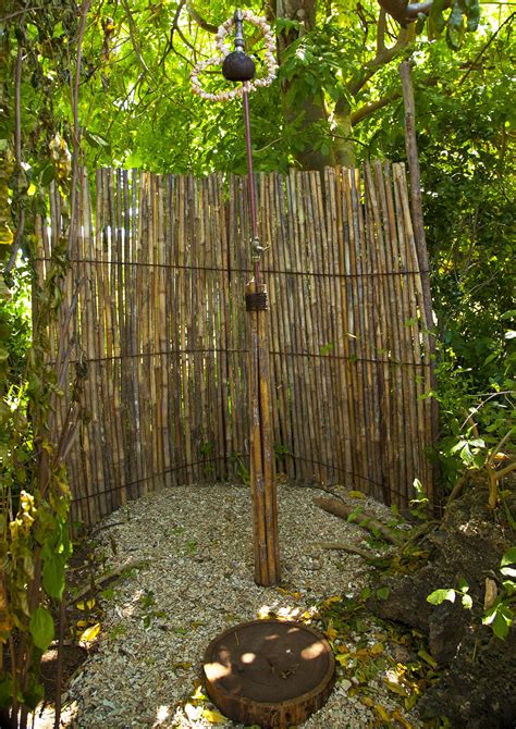 bathroom rustic outdoor shower design with bamboo