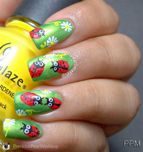 preciouspearlmakeup ladybug nails  tutorial