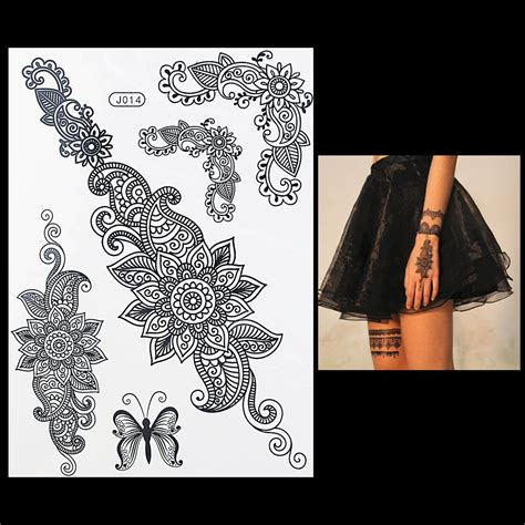 1pc fashion flash waterproof tattoo women black henna jewel lace bj014