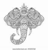 Elephant Coloring Zentangle Vector Stock Monochrome Drawn Hand Head Shutterstock sketch template