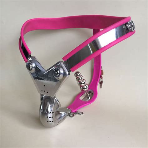 Hot Sale Stainless Steel Pink Male Chastity Belt Cock Cage Male