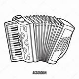 Accordion Coloring Instruments Musical Book Template Vector Illustration Stock sketch template