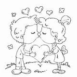 Couple Kissing Coloring Card Valentine Kiss Printable Sweet Cards Pages Surfnetkids Anime Visit Valentines Color sketch template